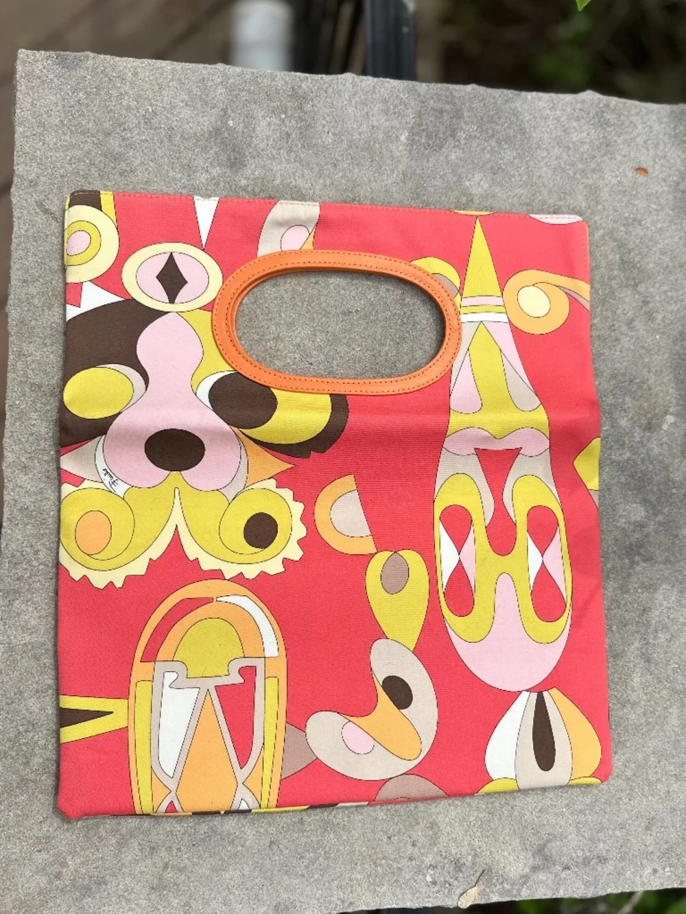 Handbag, Vintage Emilio Pucci Coral Abstract Foldover Bag/Clutch